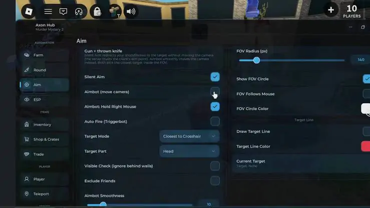 Axon Hub GUI Murder Mystery 2 Script [Coin Farm, Auto Kill, Fast Swing, ESP and More]