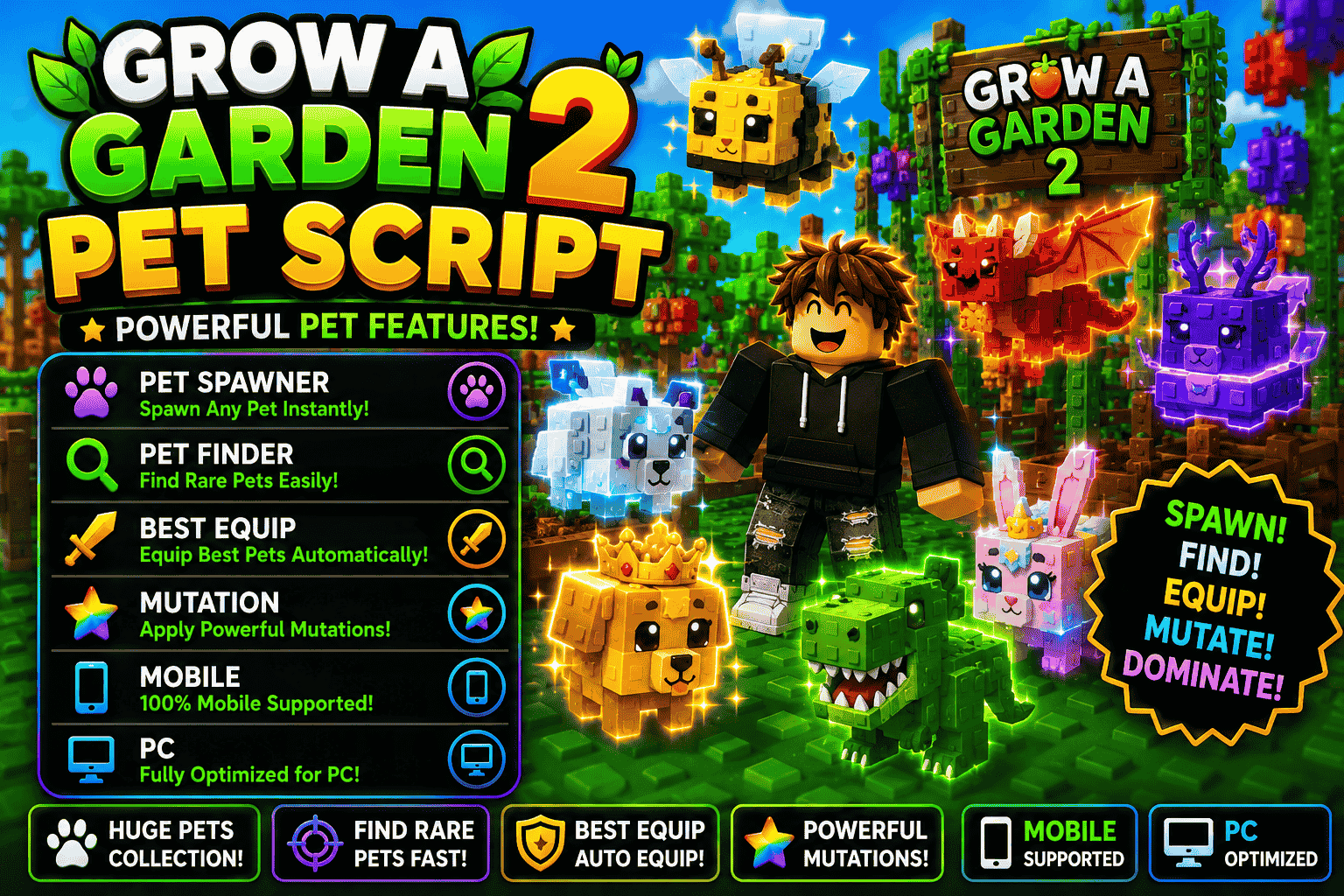 Grow a Garden 2 Pet Script [Pet Spawner, Pet Finder, Best Equip, Mutation, Mobile, PC]