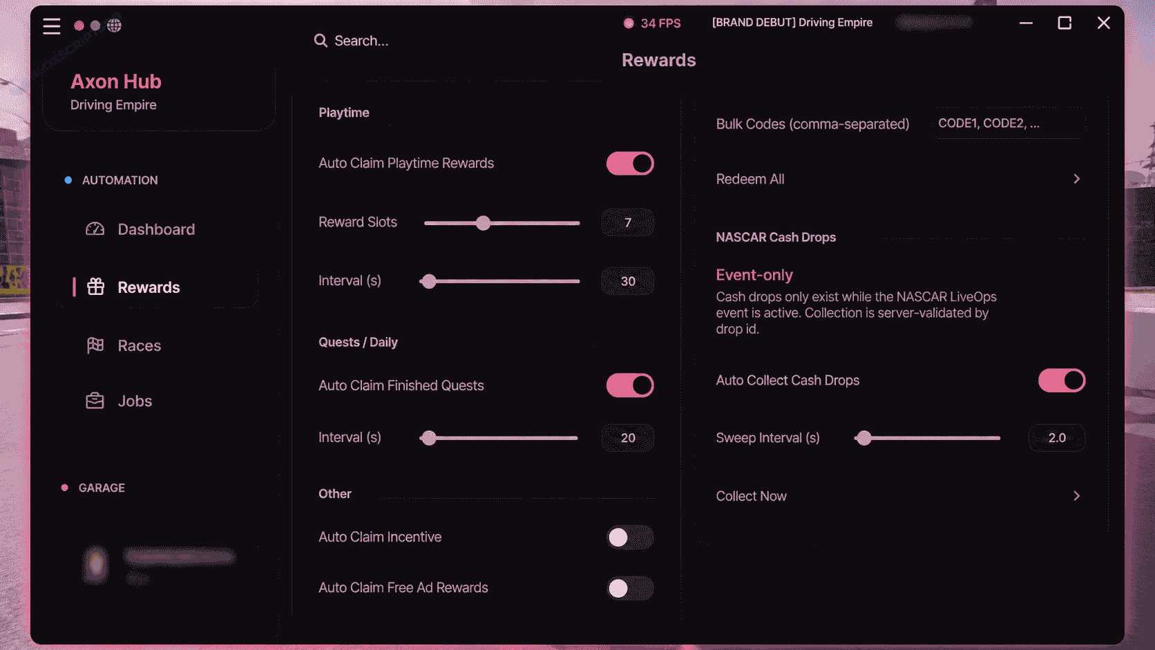 Axon Hub GUI Driving Empire Script [EVENT FARM , AUTO DELIVERY , AUTO ROB, AUTO FARM]