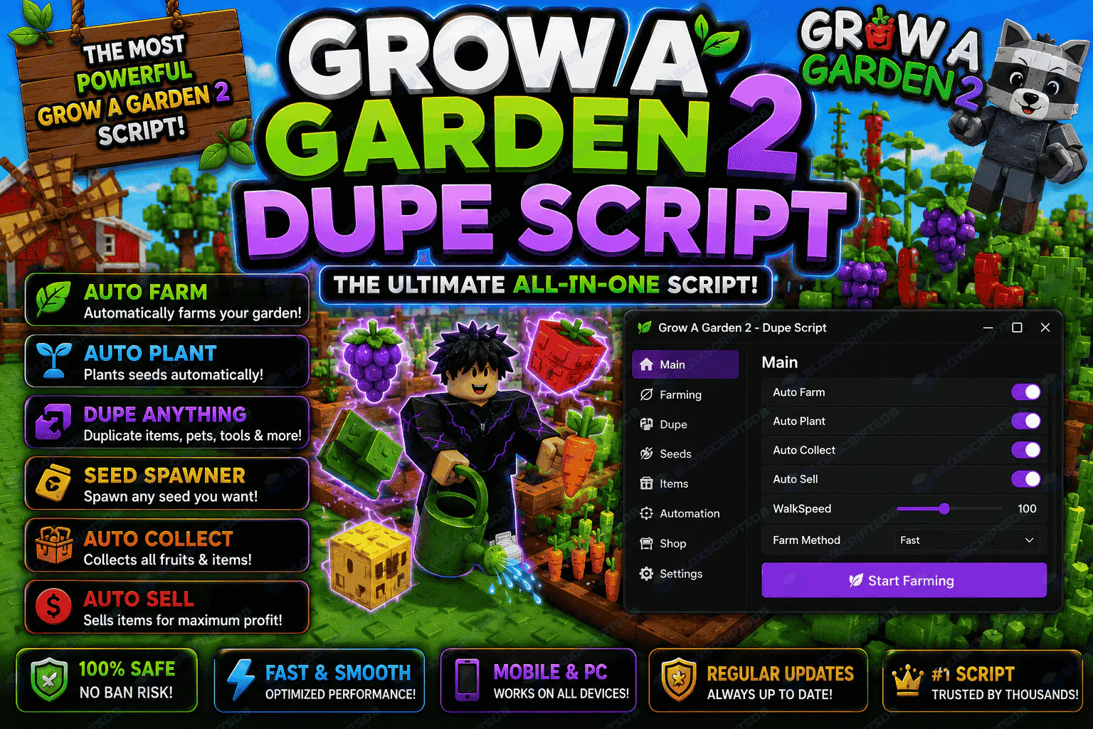 Grow a Garden 2 Dupe Script [No Key] - Fruits, Pets, Gears, Sheckles