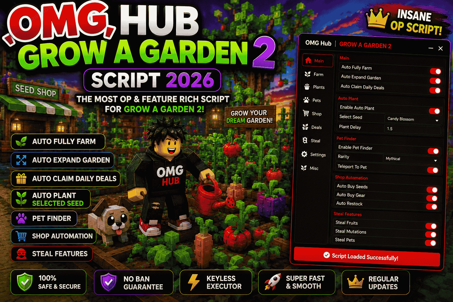 OMG Hub Grow a Garden 2 Script [Auto Farn, Auto Plant, Pet Finder]