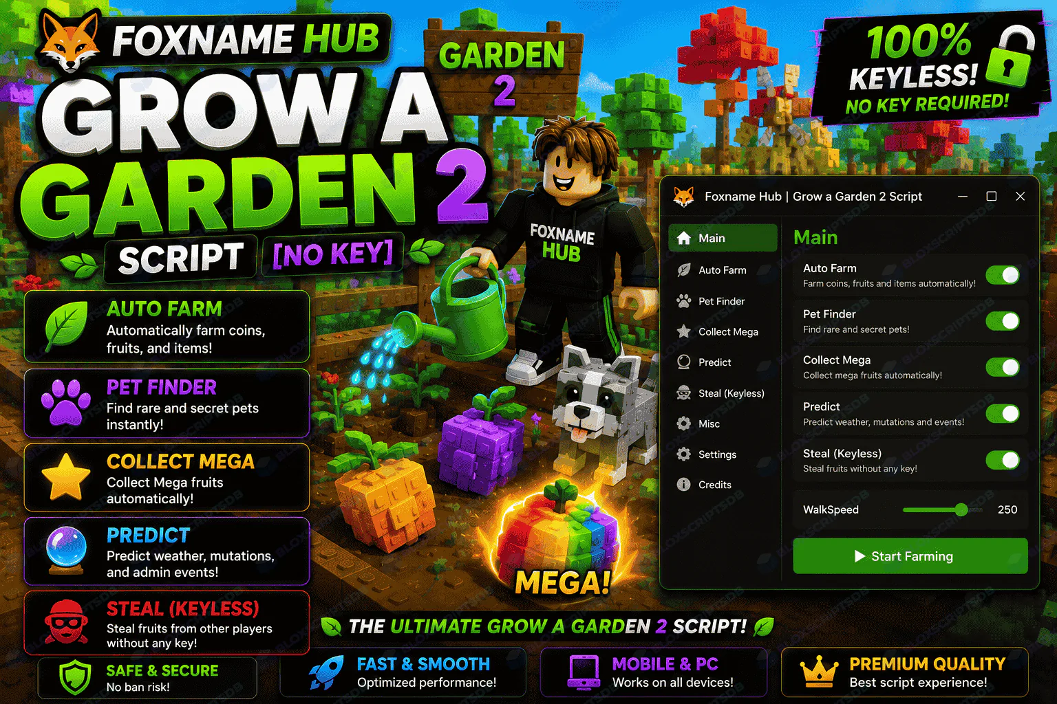 Grow a Garden 2 Script [No Key] | Foxname Hub | AUTO FARM, PET FINDER