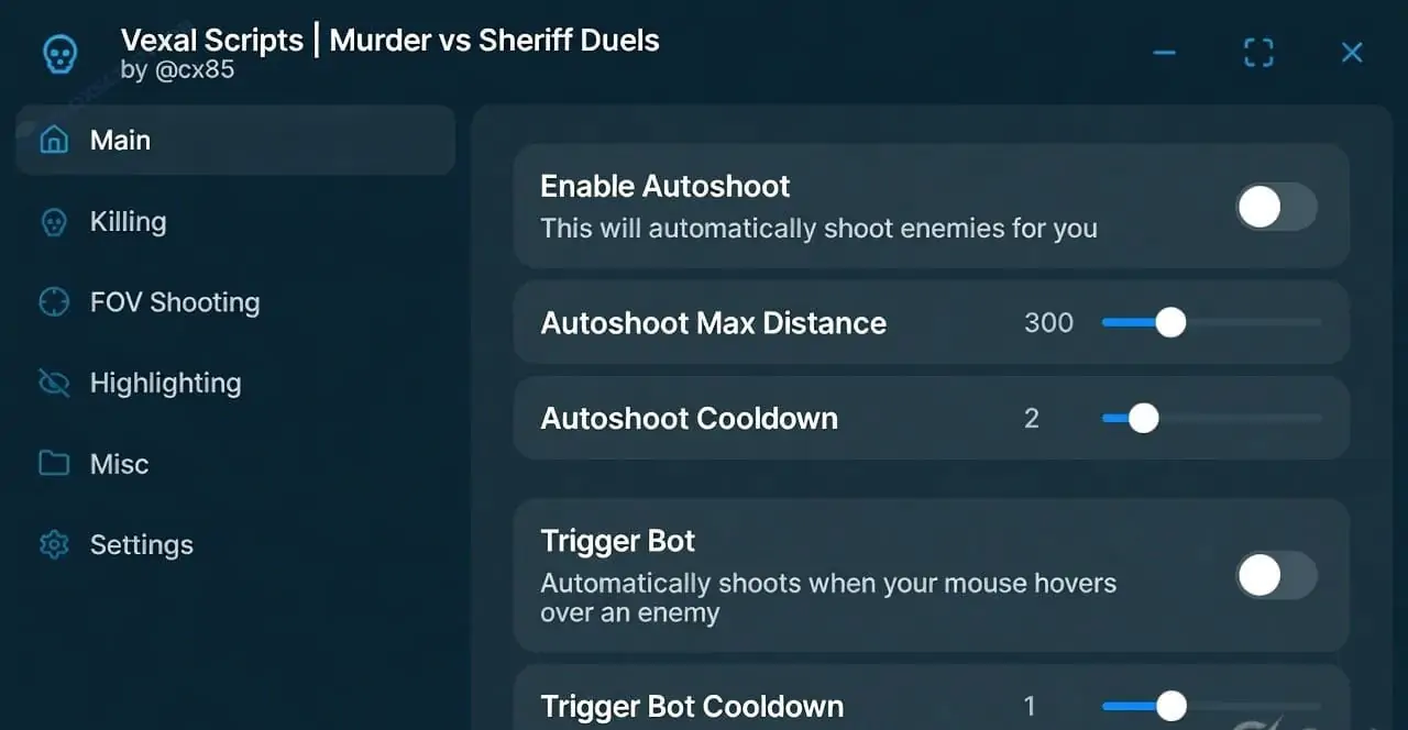 Vexal Hub GUI Murderers Vs Sheriffs Duels Script