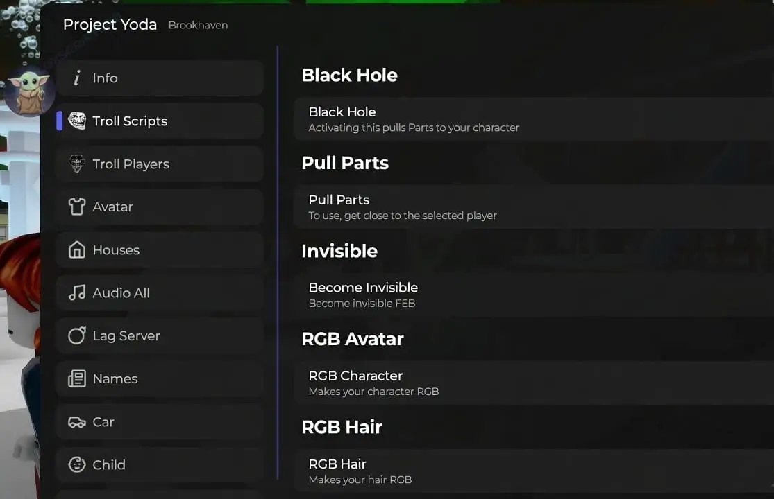 Project Yoda Brookhaven RP Script [Get Cars, Troll Scripts, Troll Players]