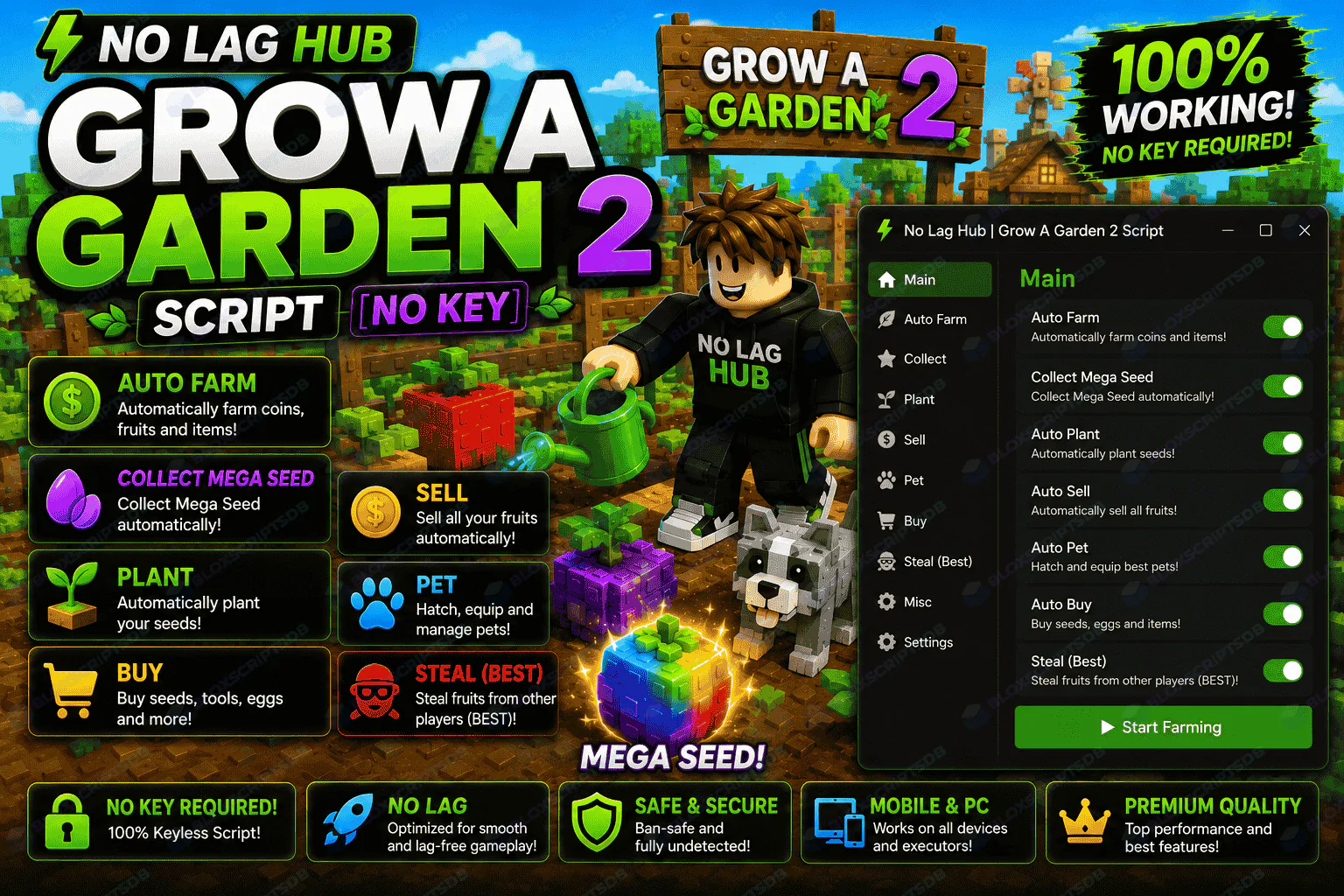 No Lag Hub Grow a Garden 2 Script [No Key]