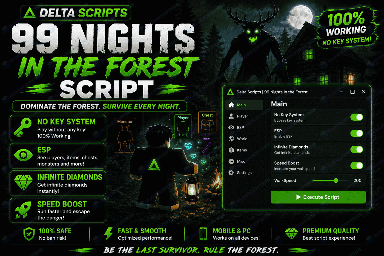 Delta Scripts 99 Nights In the Forest [No Key, ESP, Infinite Diamonds]