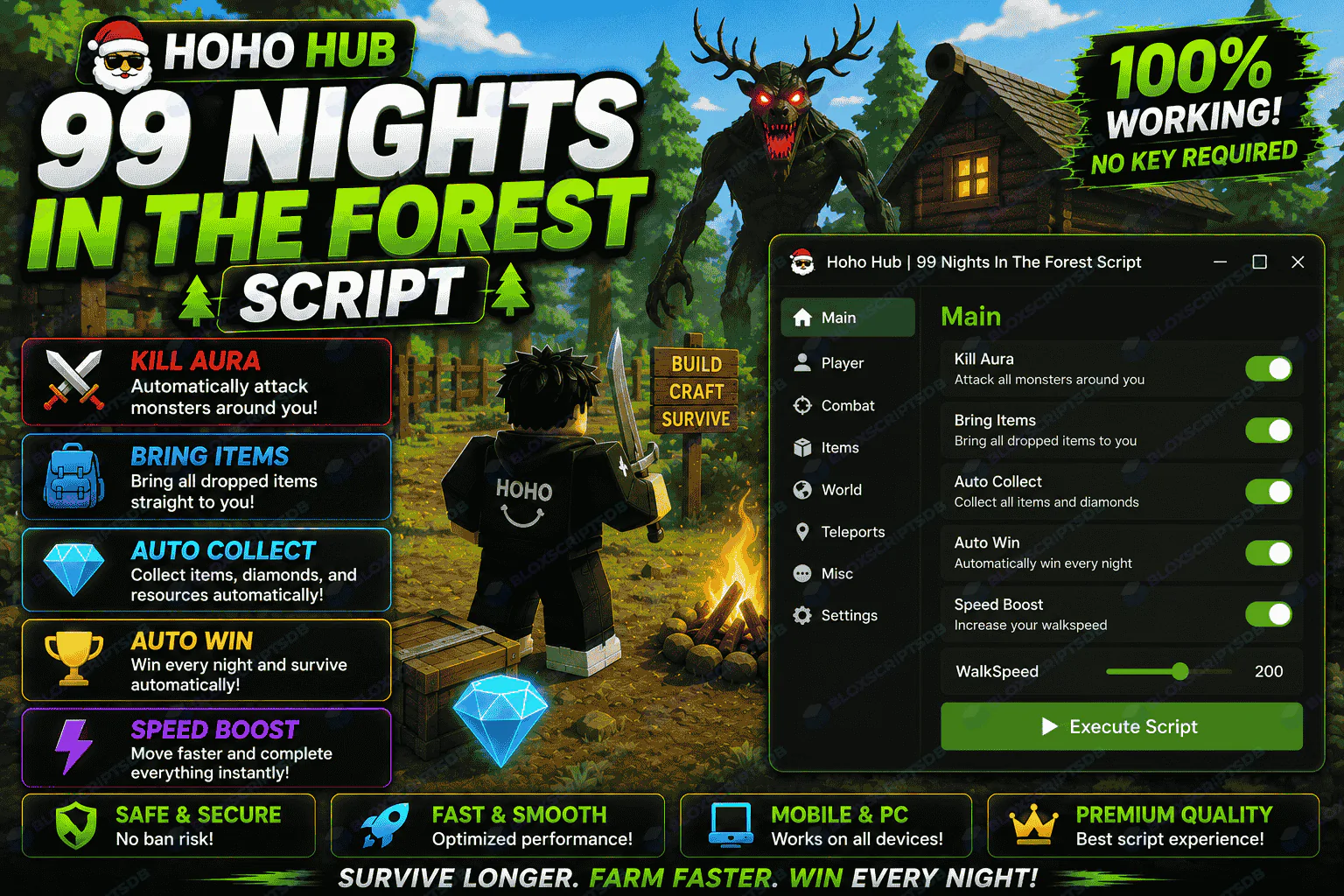 Hoho Hub 99 Nights In The Forest Script [Kill Aura, Bring Items]
