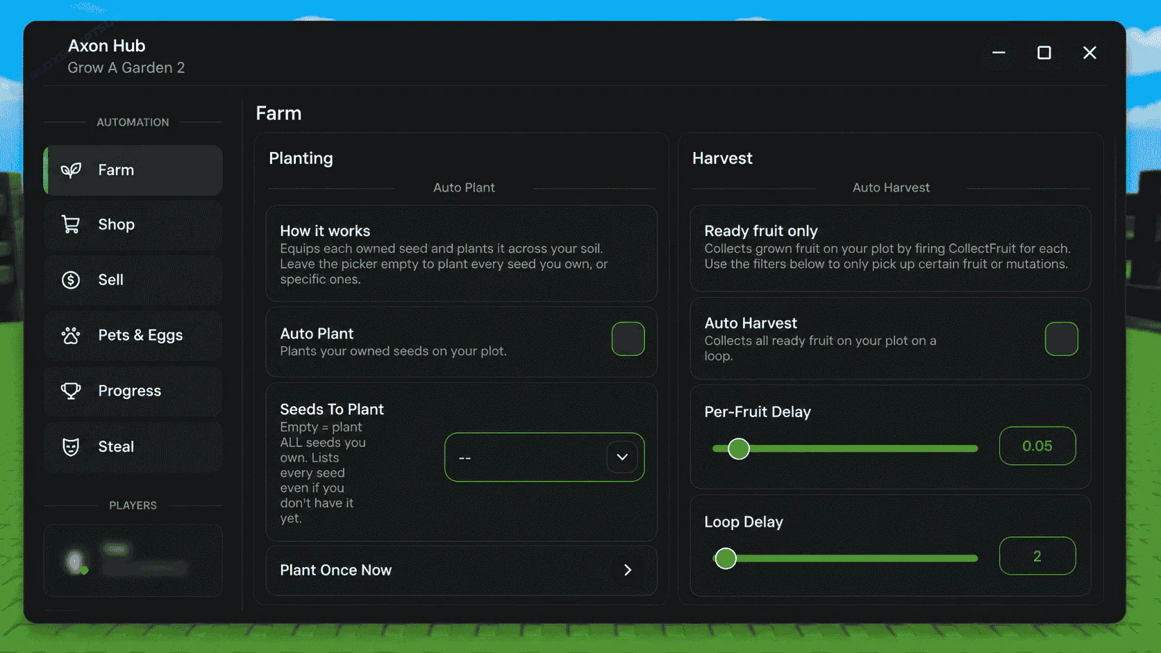 Axon Hub Grow A Garden 2 Script [Auto Farm GUI and More]