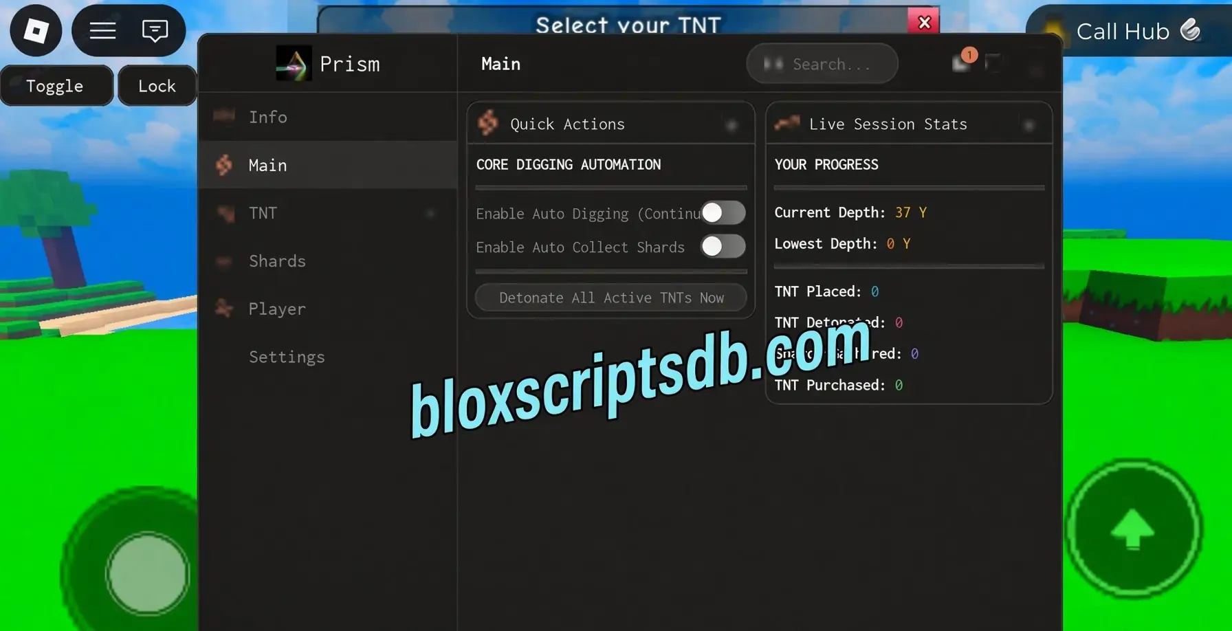 TNT to Earth’s Core Script | Prism Hub [No Key] | Auto Detonate TNT