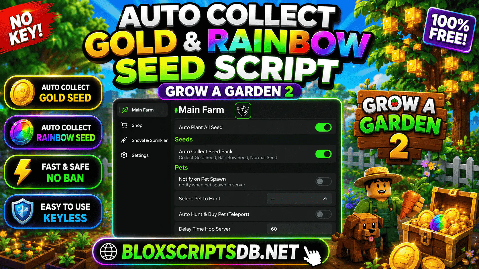 Grow a Garden 2 Auto Collect Gold and Rainbow Seed Script [Key and No Key]