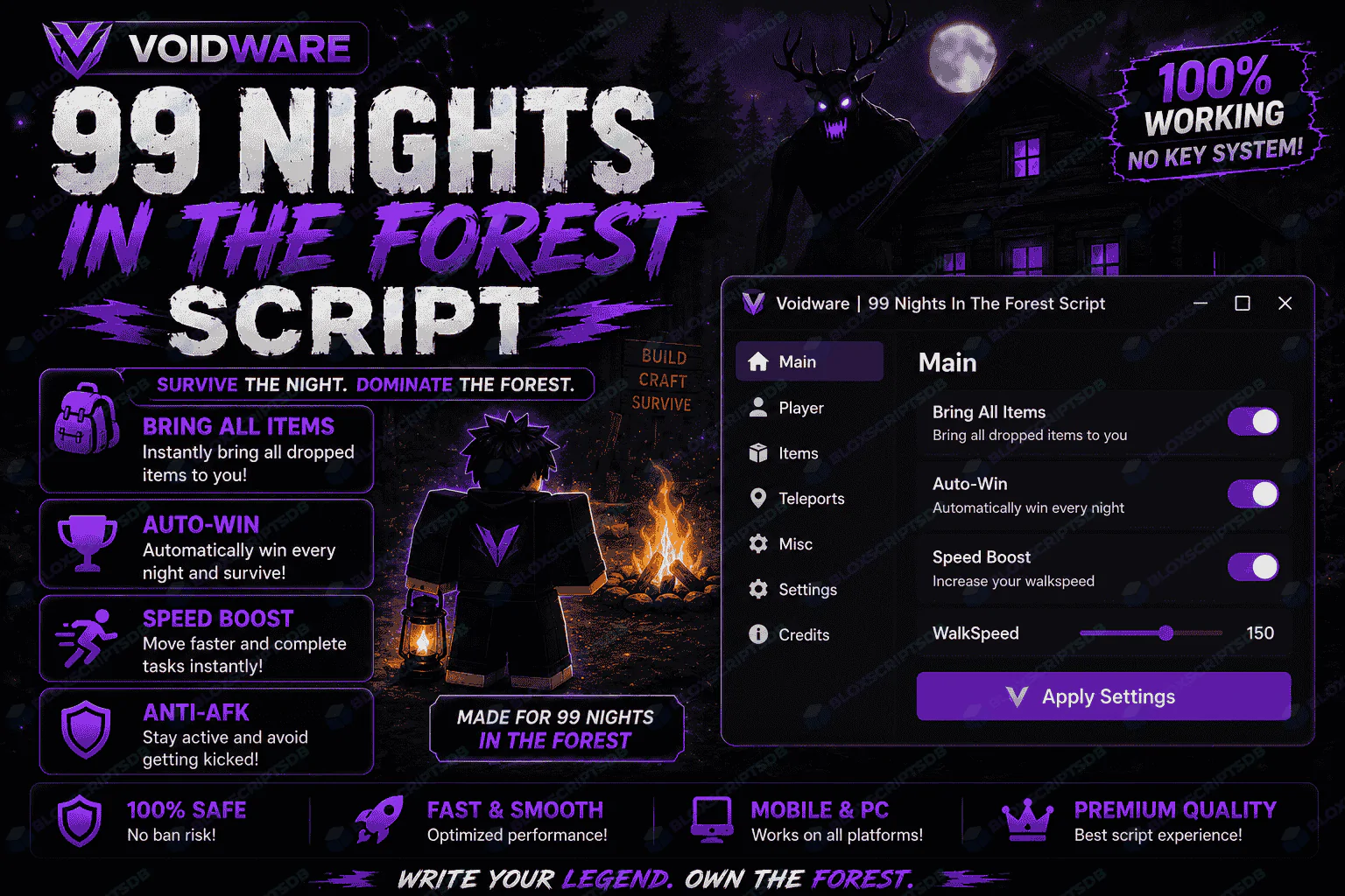 Voidware 99 Nights In The Forest Script [Bring All Items, Auto-Win]