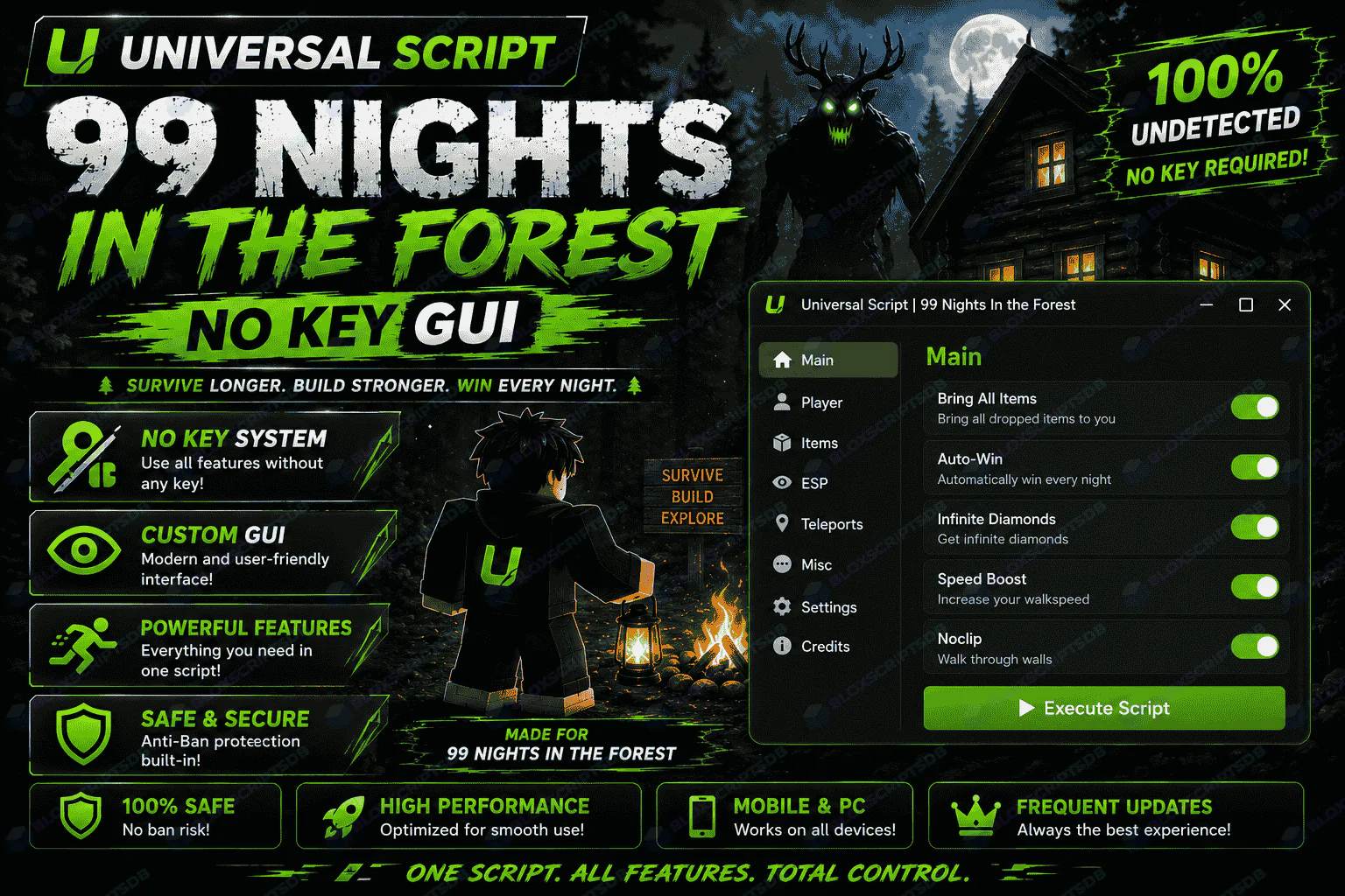 Universal Script 99 Nights In the Forest [No Key GUI]