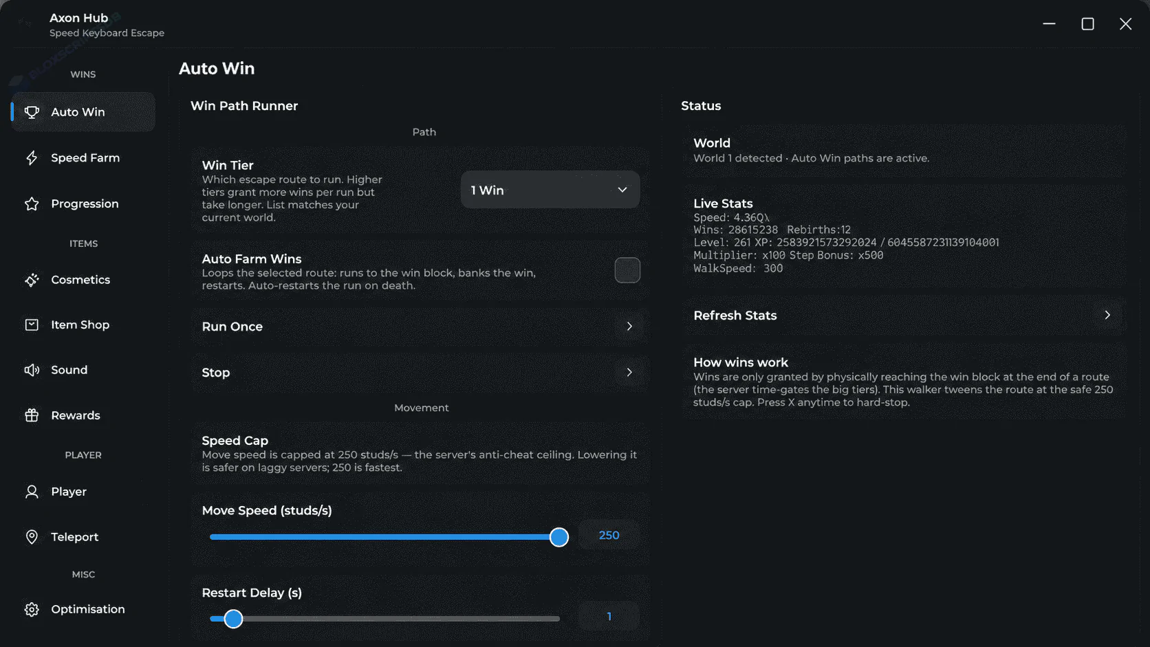 Axon Hub +1 Speed Keyboard Escape Script [Auto Win & XP Farm Script]