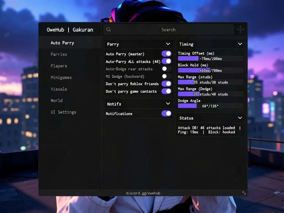 OweHub / MazeRbx Gakuran Script – Keyless Auto Parry + Auto Rhythm